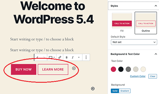 WordPress 5.4 - Buttons Block