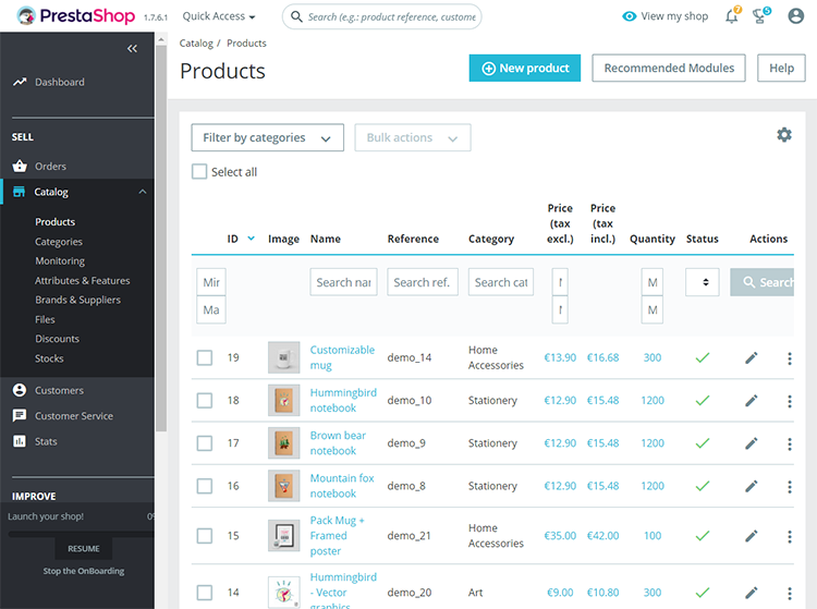 PrestaShop product management